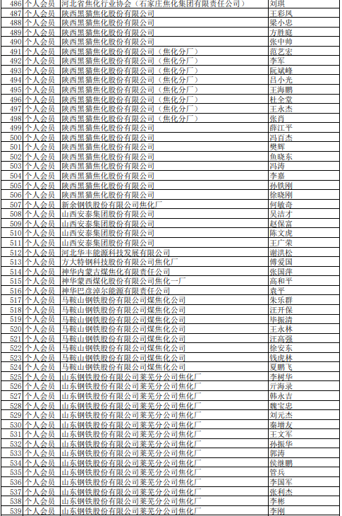 2021年中國煉焦行業協會會員(理事)名單大全10
